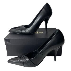 Maje Fabulous Black Leather High Heels Shoes Pointed Toe Twist Front Size EU 40